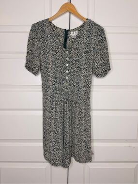 Vintage Black & Green Floral Button-Front Women's Romper